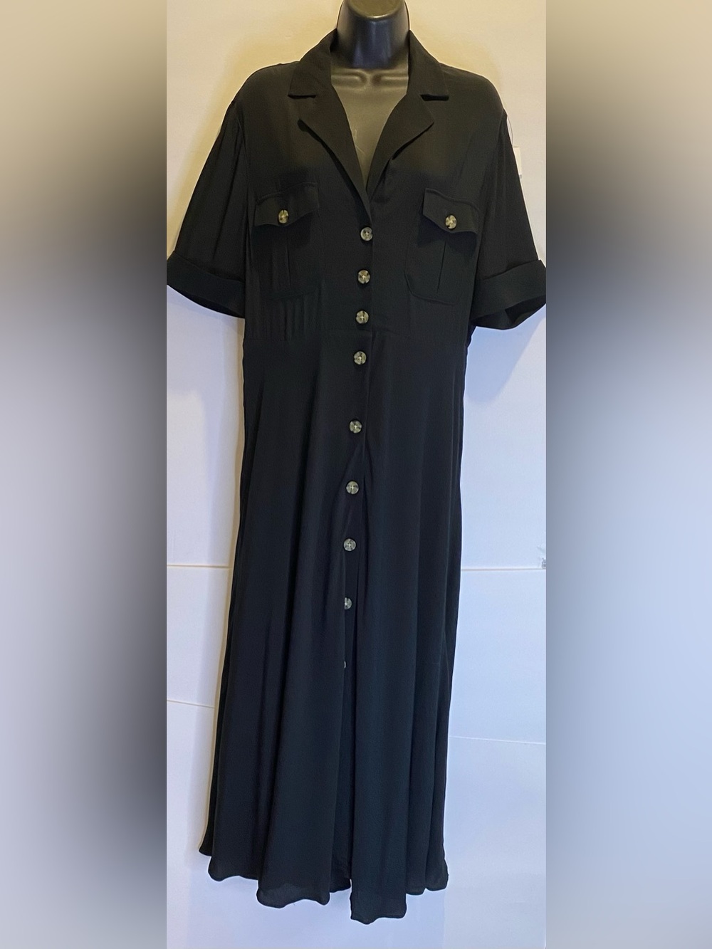J CREWUniversal Thread Black Maxi Button-Front Shirt Dress with Chest Pockets🖤✨ - Picture 9 of 15